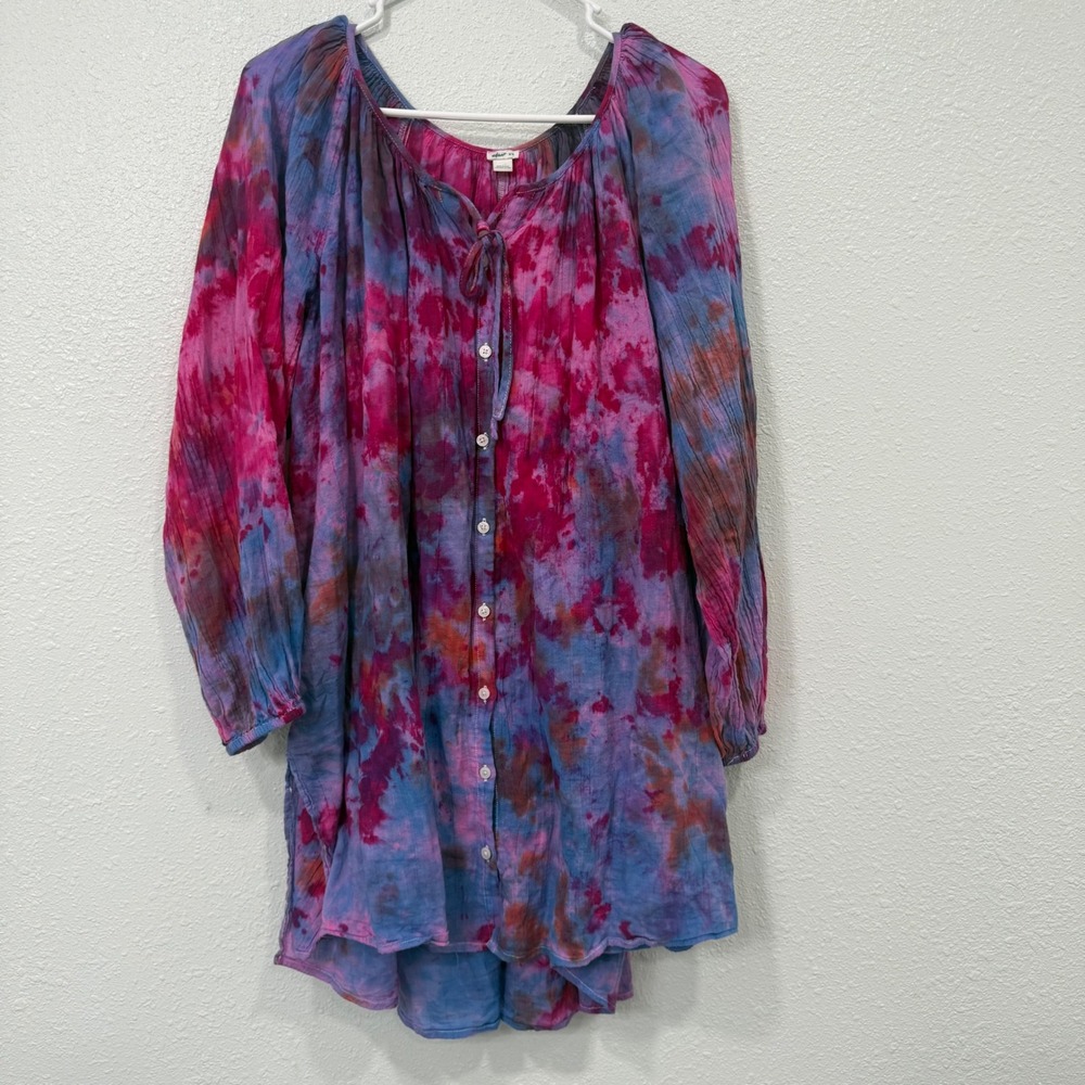 Aerie Tie Dye Gauze Button Up Tunic Top Purple Pink Blue Womens Medium